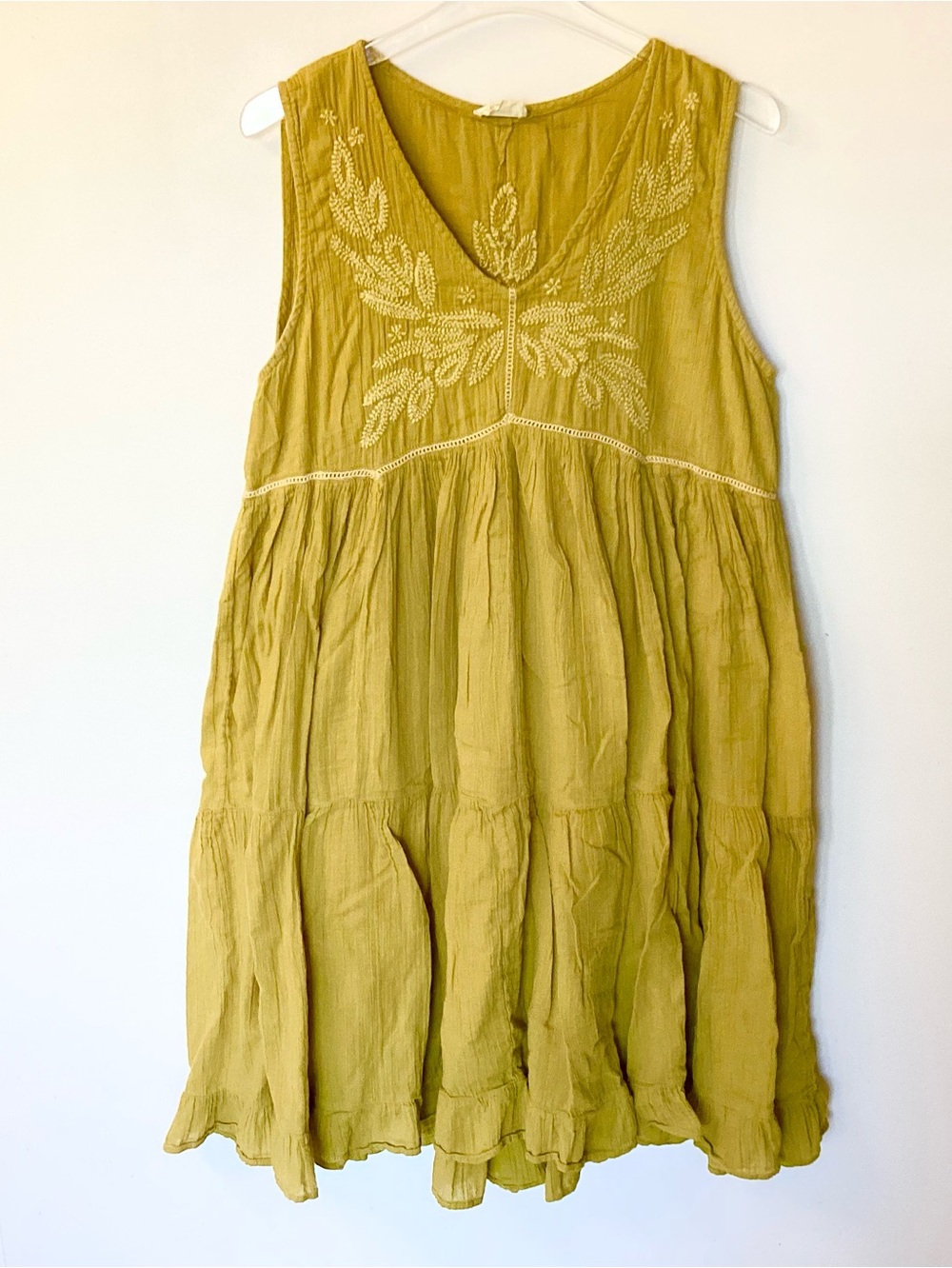 Talisman Boho Sleeveless Embroidered Tiered Dress - Pea Green - XL